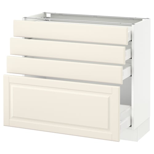 SEKTION / MAXIMERA Gabinete bajo 4 cajones, blanco/Bodbyn hueso, 91x37x76 cm