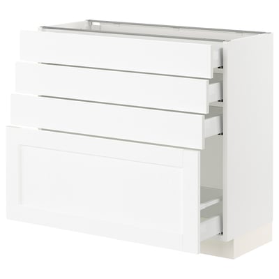 SEKTION / MAXIMERA Gabinete bajo 4 cajones, blanco Enköping/blanco efecto madera, 91x37x76 cm