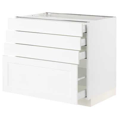 SEKTION / MAXIMERA Gabinete bajo 4 cajones, blanco Enköping/blanco efecto madera, 91x61x76 cm