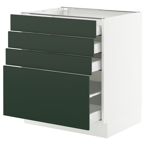 SEKTION / MAXIMERA Gabinete bajo 4 cajones, blanco/Havstorp Verde oscuro, 76x61x76 cm
