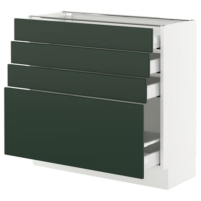SEKTION / MAXIMERA Gabinete bajo 4 cajones, blanco/Havstorp Verde oscuro, 91x37x76 cm
