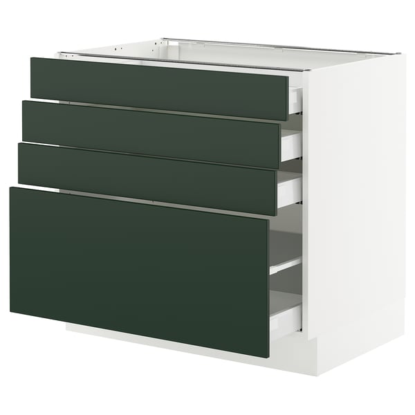 SEKTION / MAXIMERA Gabinete bajo 4 cajones, blanco/Havstorp Verde oscuro, 91x61x76 cm