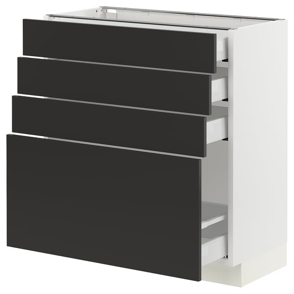 SEKTION / MAXIMERA Gabinete bajo 4 cajones, blanco/Nickebo Carbón mate, 76x37x76 cm