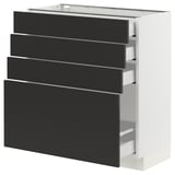 SEKTION / MAXIMERA Gabinete bajo 4 cajones, blanco/Nickebo Carbón mate, 76x37x76 cm