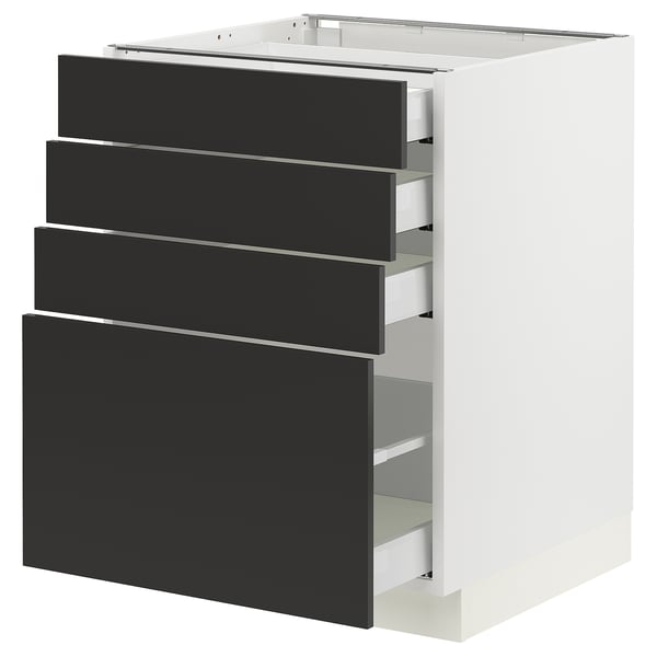 SEKTION / MAXIMERA Gabinete bajo 4 cajones, blanco/Nickebo Carbón mate, 61x61x76 cm
