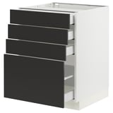 SEKTION / MAXIMERA Gabinete bajo 4 cajones, blanco/Nickebo Carbón mate, 61x61x76 cm