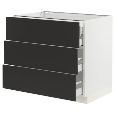SEKTION / MAXIMERA Gabinete bajo 4 cajones, blanco/Nickebo Carbón mate, 91x61x76 cm
