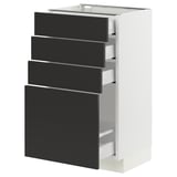SEKTION / MAXIMERA Gabinete bajo 4 cajones, blanco/Nickebo Carbón mate, 46x37x76 cm