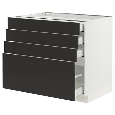 SEKTION / MAXIMERA Gabinete bajo 4 cajones, blanco/Nickebo Carbón mate, 91x61x76 cm