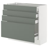 SEKTION / MAXIMERA Gabinete bajo 4 cajones, blanco/Nickebo Verde grisáceo mate, 91x37x76 cm