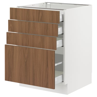 SEKTION / MAXIMERA Gabinete bajo 4 cajones, blanco/Tistorp Efecto nogal café, 61x61x76 cm