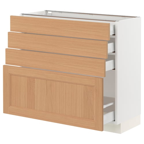 SEKTION / MAXIMERA Gabinete bajo 4 cajones, blanco/Vedhamn roble, 91x37x76 cm