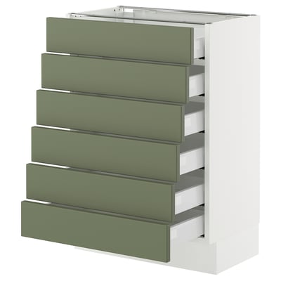 SEKTION / MAXIMERA Gabinete bajo 6 cajones, blanco/Axstad verde grisáceo, 61x37x76 cm