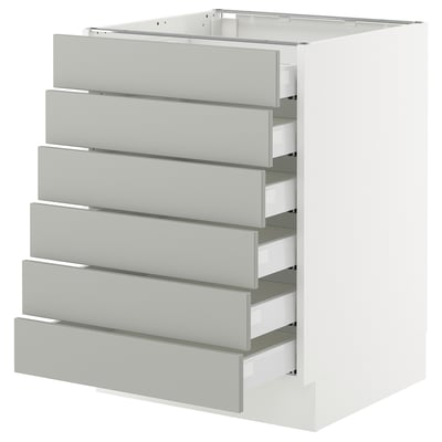 SEKTION / MAXIMERA Gabinete bajo 6 cajones, blanco/Havstorp gris claro, 61x61x76 cm