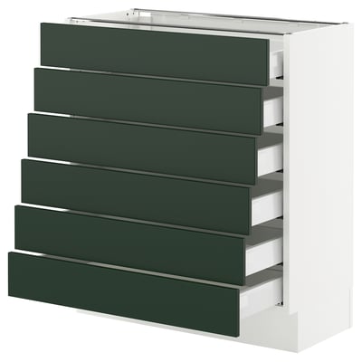 SEKTION / MAXIMERA Gabinete bajo 6 cajones, blanco/Havstorp Verde oscuro, 76x37x76 cm