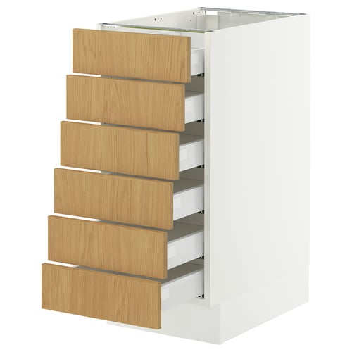 SEKTION / MAXIMERA Gabinete bajo 6 cajones, blanco/Sinarp chapa roble, 38x61x76 cm