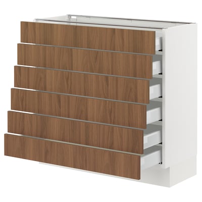 SEKTION / MAXIMERA Gabinete bajo 6 cajones, blanco/Tistorp Efecto nogal café, 91x37x76 cm