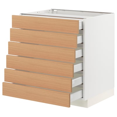 SEKTION / MAXIMERA Gabinete bajo 6 cajones, blanco/Vedhamn roble, 76x61x76 cm