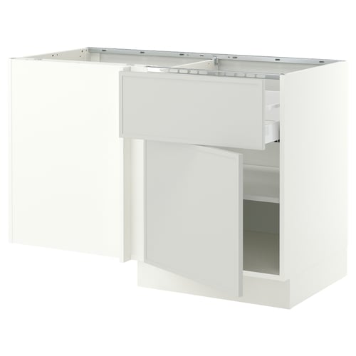 SEKTION / MAXIMERA Gabinete bajo esq. con cajón y est., blanco/Aspudden gris claro, 127x61x76 cm