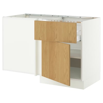 SEKTION / MAXIMERA Gabinete bajo esq. con cajón y est., blanco/Sinarp chapa roble, 127x61x76 cm