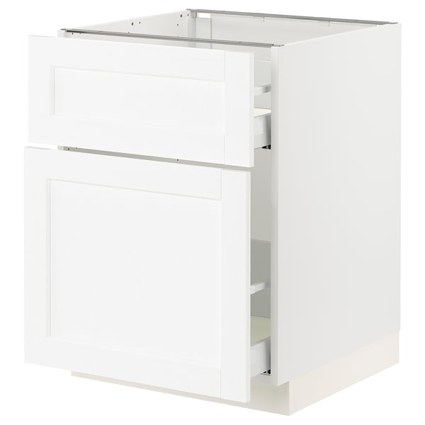 SEKTION / MAXIMERA Gabinete bajo extraíble 1 cajón, blanco Enköping/blanco efecto madera, 61x61x76 cm