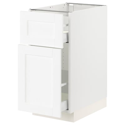 SEKTION / MAXIMERA Gabinete bajo extraíble 1 cajón, blanco Enköping/blanco efecto madera, 38x61x76 cm