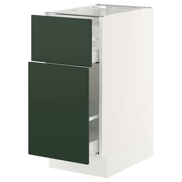 SEKTION / MAXIMERA Gabinete bajo extraíble 1 cajón, blanco/Havstorp Verde oscuro, 38x61x76 cm