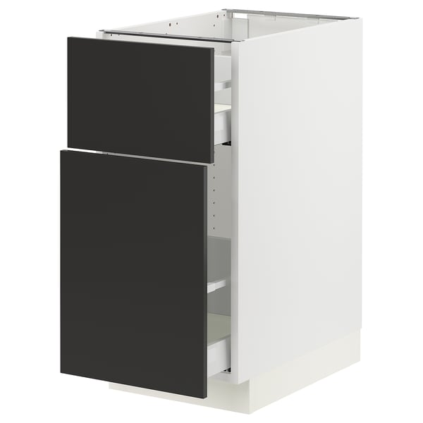 SEKTION / MAXIMERA Gabinete bajo extraíble 1 cajón, blanco/Nickebo Carbón mate, 38x61x76 cm