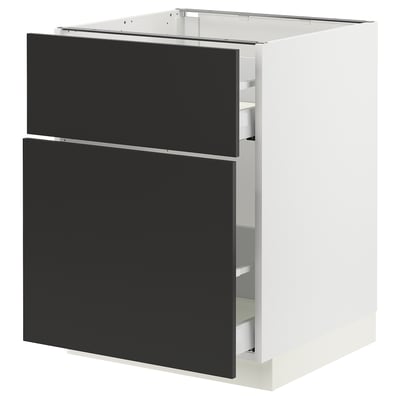 SEKTION / MAXIMERA Gabinete bajo extraíble 1 cajón, blanco/Nickebo Carbón mate, 61x61x76 cm