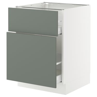 SEKTION / MAXIMERA Gabinete bajo extraíble 1 cajón, blanco/Nickebo Verde grisáceo mate, 61x61x76 cm