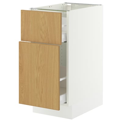 SEKTION / MAXIMERA Gabinete bajo extraíble 1 cajón, blanco/Sinarp chapa roble, 38x61x76 cm