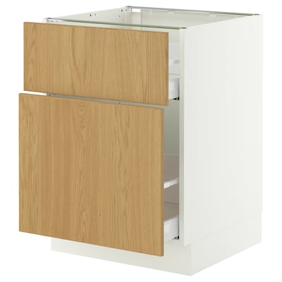 SEKTION / MAXIMERA Gabinete bajo extraíble 1 cajón, blanco/Sinarp chapa roble, 61x61x76 cm