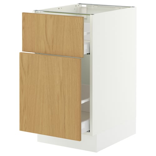 SEKTION / MAXIMERA Gabinete bajo extraíble 1 cajón, blanco/Sinarp chapa roble, 46x61x76 cm