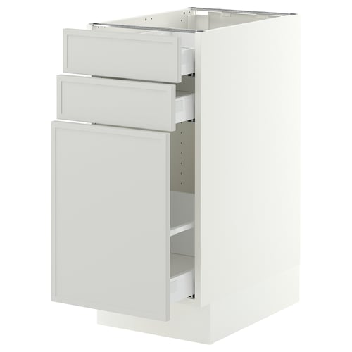 SEKTION / MAXIMERA Gabinete bajo extraíble 2 cajones, blanco/Aspudden gris claro, 38x61x76 cm