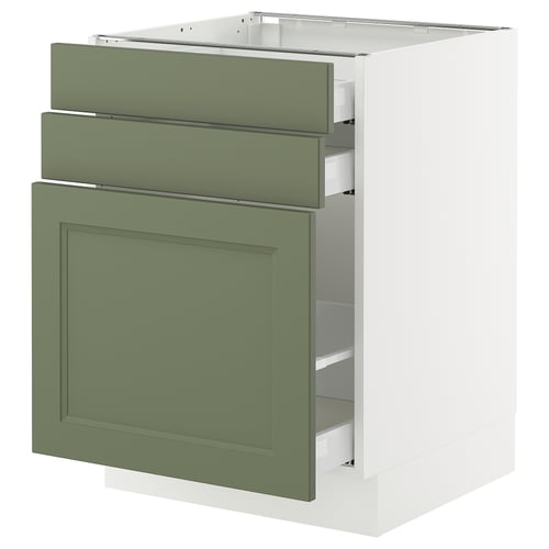 SEKTION / MAXIMERA Gabinete bajo extraíble 2 cajones, blanco/Axstad verde grisáceo, 61x61x76 cm
