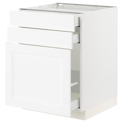 SEKTION / MAXIMERA Gabinete bajo extraíble 2 cajones, blanco Enköping/blanco efecto madera, 61x61x76 cm