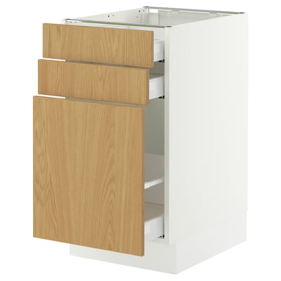 SEKTION / MAXIMERA Gabinete bajo extraíble 2 cajones, blanco/Sinarp chapa roble, 46x61x76 cm