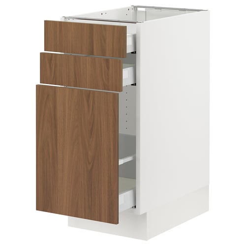 SEKTION / MAXIMERA Gabinete bajo extraíble 2 cajones, blanco/Tistorp Efecto nogal café, 38x61x76 cm