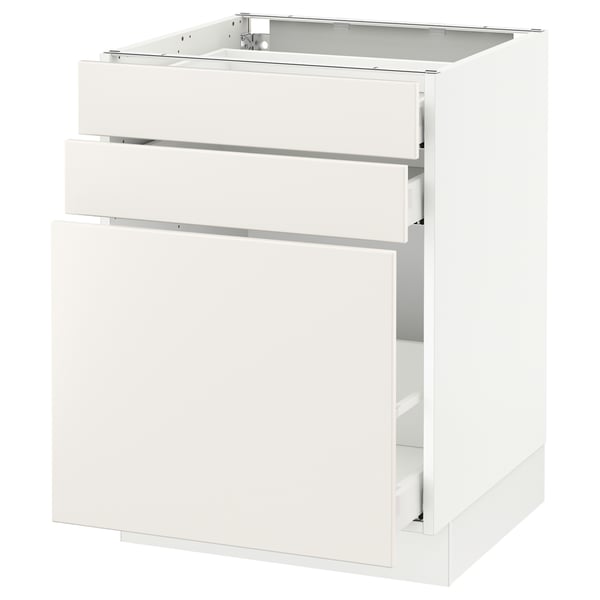 SEKTION / MAXIMERA Gabinete bajo extraíble 2 cajones, blanco/Veddinge blanco, 61x61x76 cm