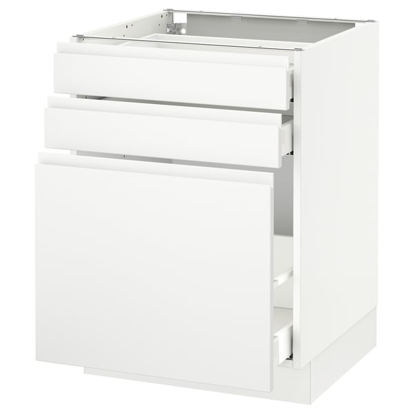SEKTION / MAXIMERA Gabinete bajo extraíble 2 cajones, blanco/Voxtorp blanco mate, 61x61x76 cm