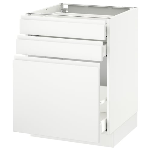 SEKTION / MAXIMERA Gabinete bajo extraíble 2 cajones, blanco/Voxtorp blanco mate, 61x61x76 cm