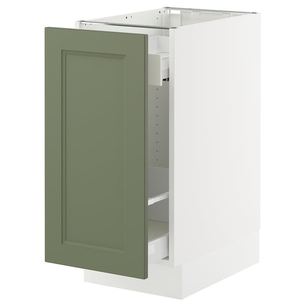 SEKTION / MAXIMERA Gabinete bajo extraíble, blanco/Axstad verde grisáceo, 38x61x76 cm