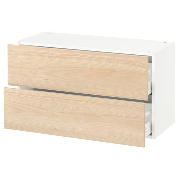 SEKTION / MAXIMERA Gabinete de pared 2 cajones, blanco/Askersund efecto fresno claro, 91x37x51 cm