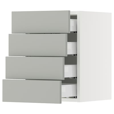 SEKTION / MAXIMERA Gabinete de pared 4 cajones, blanco/Havstorp gris claro, 38x37x51 cm