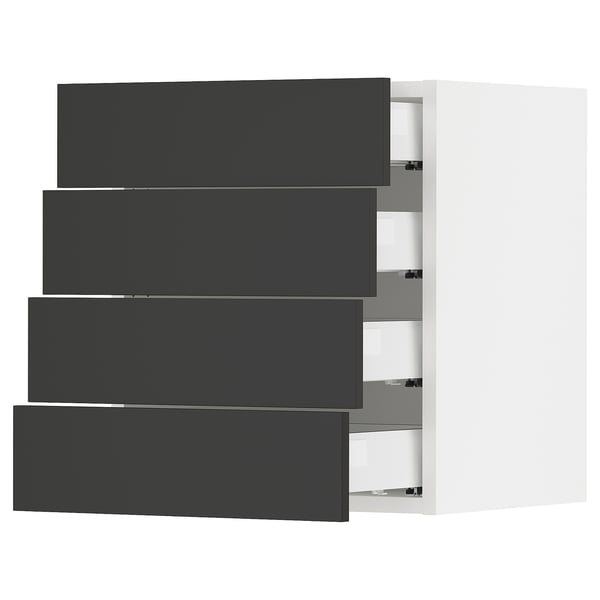 SEKTION / MAXIMERA Gabinete de pared 4 cajones, blanco/Nickebo Carbón mate, 46x37x51 cm