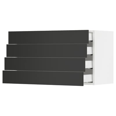 SEKTION / MAXIMERA Gabinete de pared 4 cajones, blanco/Nickebo Carbón mate, 91x37x51 cm
