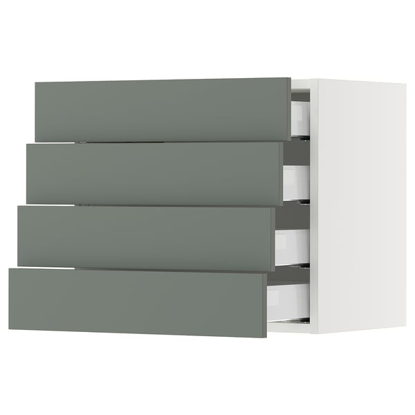SEKTION / MAXIMERA Gabinete de pared 4 cajones, blanco/Nickebo Verde grisáceo mate, 61x37x51 cm