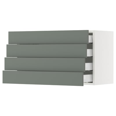 SEKTION / MAXIMERA Gabinete de pared 4 cajones, blanco/Nickebo Verde grisáceo mate, 91x37x51 cm