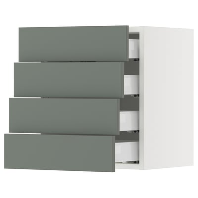 SEKTION / MAXIMERA Gabinete de pared 4 cajones, blanco/Nickebo Verde grisáceo mate, 46x37x51 cm