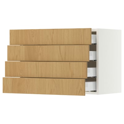 SEKTION / MAXIMERA Gabinete de pared 4 cajones, blanco/Sinarp chapa roble, 76x37x51 cm